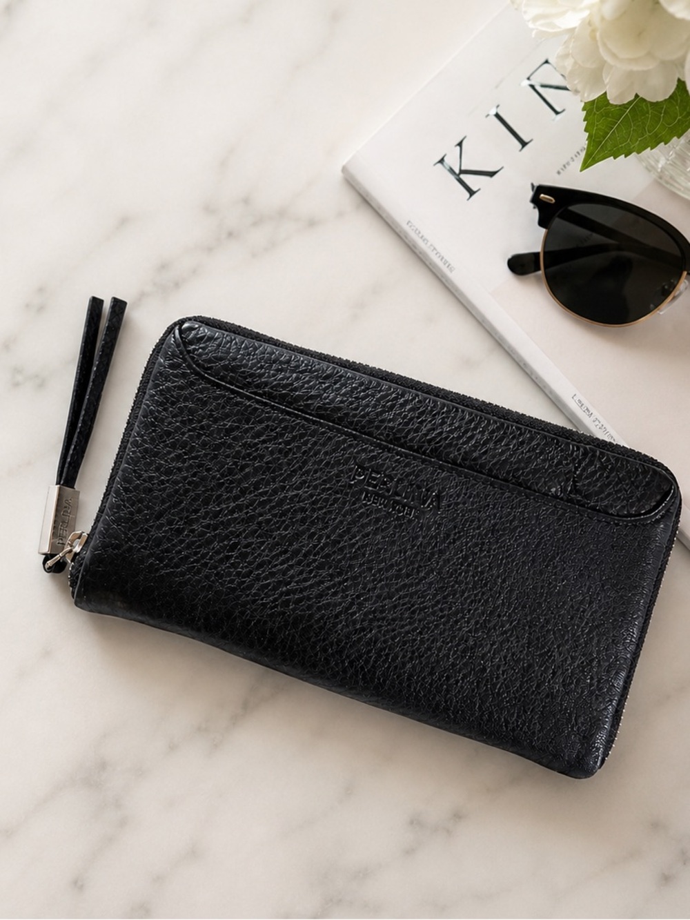 PERLINA | Black Leather Zip Round Wallet - Picture 9 of 10